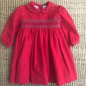 Sarah Louise Smocked Embroider Corduroy Holiday Dress 12m